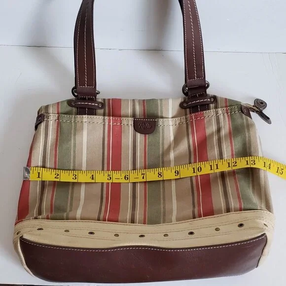 Large RELIC by FOSSIL Canvas Handbag Utility Boho Stripe Olive Red Vintage - Picture 4 of 16